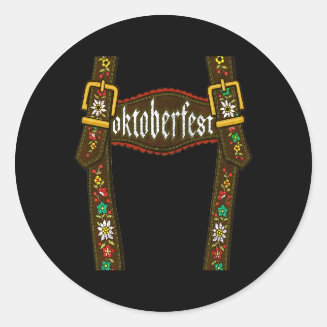 Pegatina Redonda Lederhosen Suspenders Oktoberfest Bavarian Munich (Anverso)