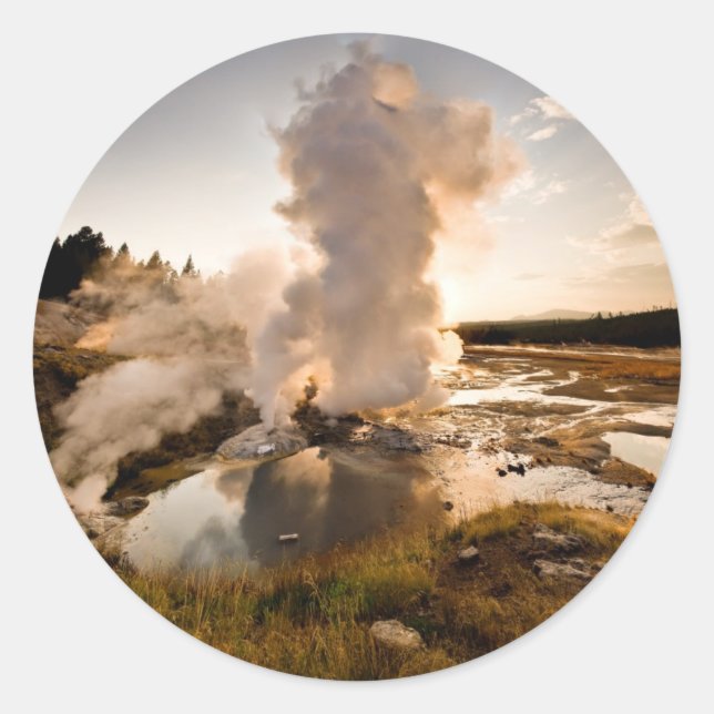 Pegatina Redonda Ledge Geyser, Cuenca Norris Geyser (Anverso)