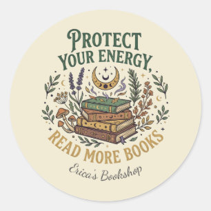Pegatina Redonda Lee Más Libros Protege Tu Energía Celestial
