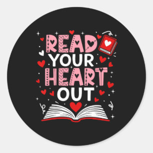 Pegatina Redonda Lee tu corazón fuera del libro de lectura del día
