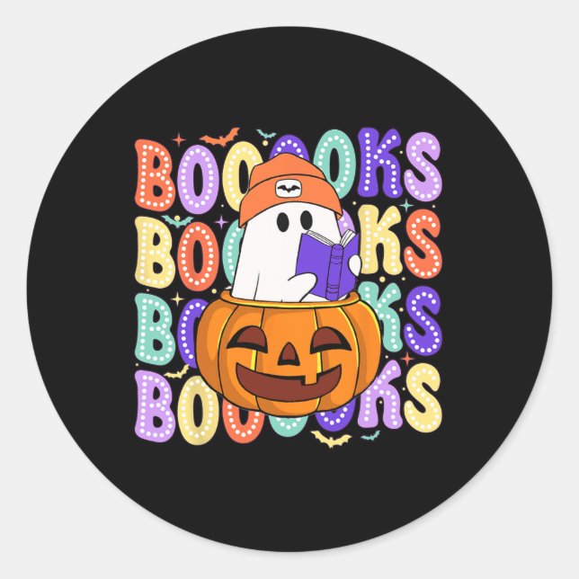 Pegatina Redonda Leer bibliotecario de Halloween del profesor fanta (Anverso)
