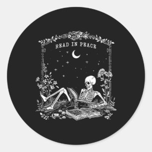 Pegatina Redonda Leer en paz Fantasía Profesor Skeleton Trick Teach