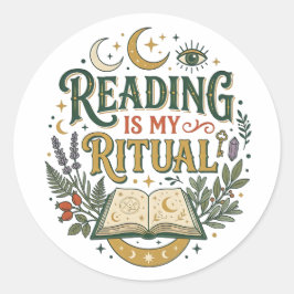 Pegatina Redonda Leer es mi ritual Sticker Amante de libros celesti
