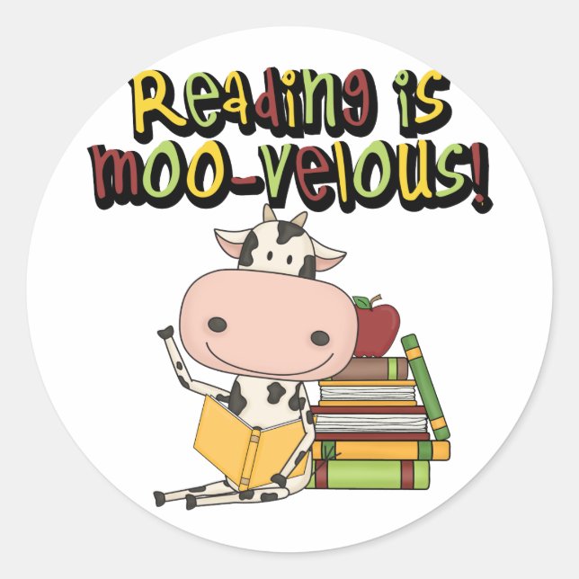 Pegatina Redonda Leer es Moo-velous (Anverso)
