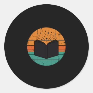 Pegatina Redonda Leer libros infantiles divertidos hombres retro vi