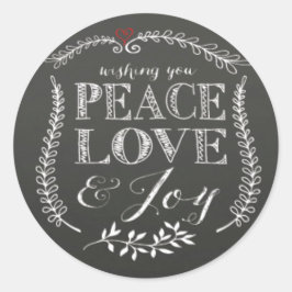 Pegatina Redonda Leer mano Paz Amor Joy Chalkboard Holiday
