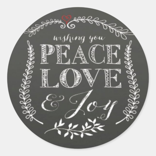 Pegatina Redonda Leer mano Paz Amor Joy Chalkboard Holiday (Anverso)