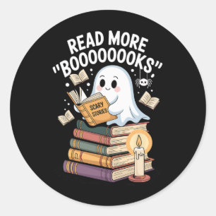 Pegatina Redonda Leer más libros Fantasma Leyendo arte de Halloween