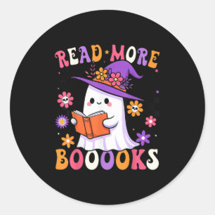 Pegatina Redonda Leer Más Libros Fantasma Leyendo Libro Divertido P
