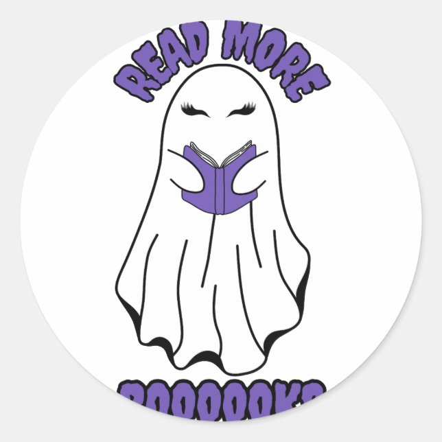 Pegatina Redonda Leer más libros Halloween Ghost Purple (Anverso)