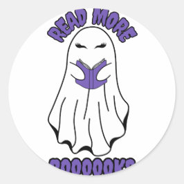Pegatina Redonda Leer más libros Halloween Ghost Purple