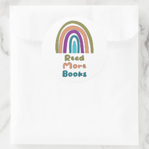 Pegatina Redonda Leer más libros motivacionales boho arco iris colo