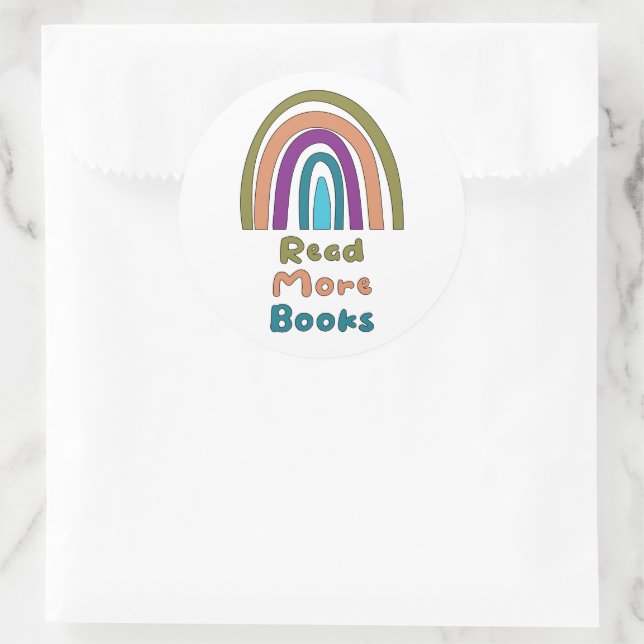 Pegatina Redonda Leer más libros motivacionales boho arco iris colo (Bolso)