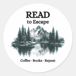 Pegatina Redonda Leer para Escapar - Café, Libros, Repetir Sticker