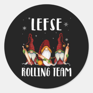 Pegatina Redonda Lefse Rolling Team Gnomes Navidades Xmas Plaid Kid