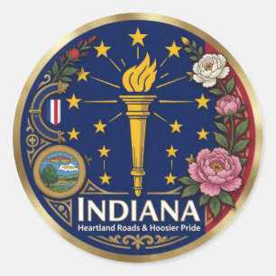 Pegatina Redonda Legado del estado Hoosier de Indiana ✦