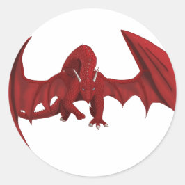Pegatina Redonda Legendaria criatura mítica del Dragón Rojo Fantasí