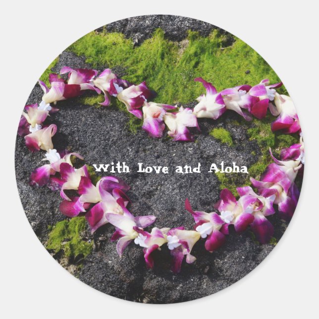 Pegatina Redonda Lei de flores en las rocas (Anverso)