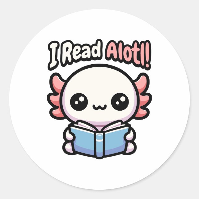 Pegatina Redonda ¡Leí La Lotería! Lectura Cuta Axolotl Pun (Anverso)