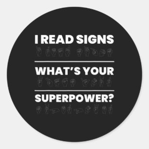 Pegatina Redonda Leí Rótulos ¿Cuál es tu superpoder?