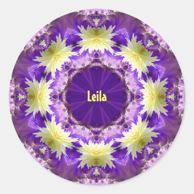 Pegatina Redonda LEILA ~ amarillo morado ~ (Anverso)