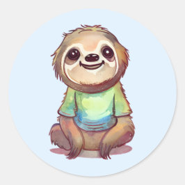 Pegatina Redonda Lema sonriente y escueta usando una camiseta