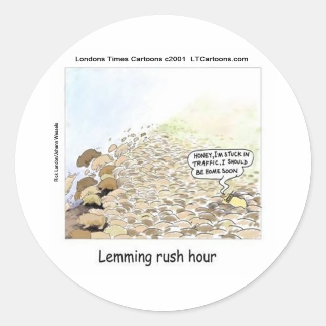 Pegatina Redonda Lemmings Rush Hour Funny (Anverso)