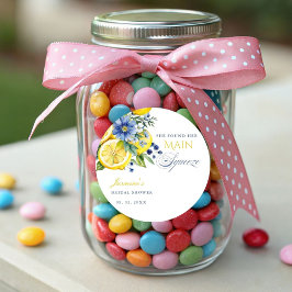 Pegatina Redonda Lemon Blue Floral Citrus Bridal Shower