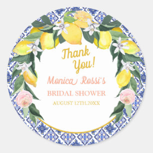 Pegatina Redonda Lemon Blue Italiana Tiles Bridal Shower