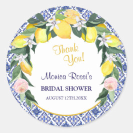 Pegatina Redonda Lemon Blue Italiana Tiles Bridal Shower