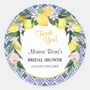 Pegatina Redonda Lemon Blue Italiana Tiles Bridal Shower