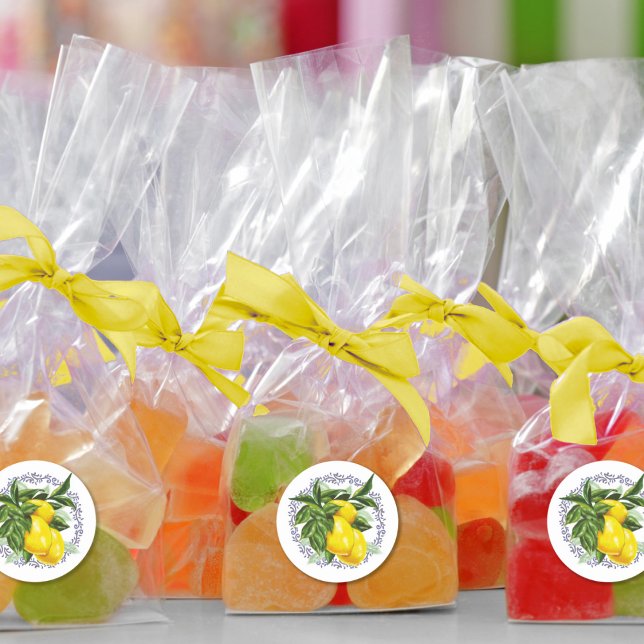 Pegatina Redonda Lemon & Blue Toile Filigree Elegante (Subido por el creador)