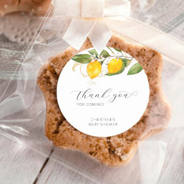 Pegatina Redonda Lemon Bright Citrus Floral Baby Shower Gracias