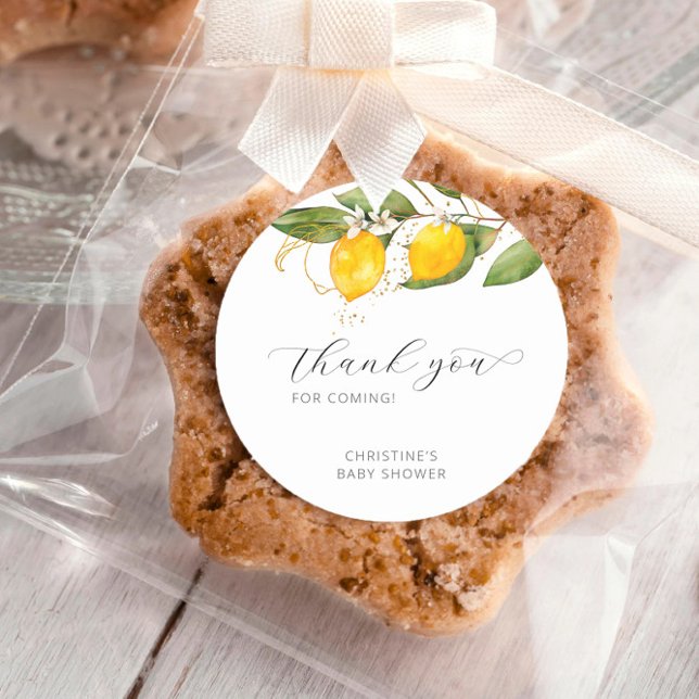 Pegatina Redonda Lemon Bright Citrus Floral Baby Shower Gracias (Subido por el creador)