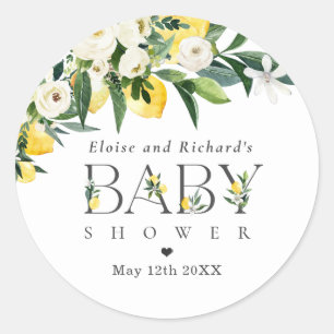 Pegatina Redonda Lemon Citrus Mediterranean Baby Shower Favor
