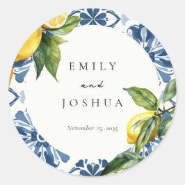 Pegatina Redonda Lemon Citrus Positano Boda italiano