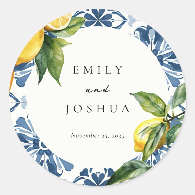 Pegatina Redonda Lemon Citrus Positano Boda italiano (Anverso)