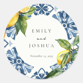 Pegatina Redonda Lemon Citrus Positano Boda italiano