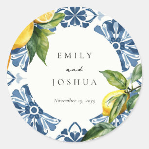 Pegatina Redonda Lemon Citrus Positano Boda italiano