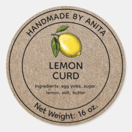 Pegatina Redonda Lemon Curd Jelly Jar Label Kraft Paper Style