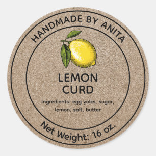 Pegatina Redonda Lemon Curd Jelly Jar Label Kraft Paper Style