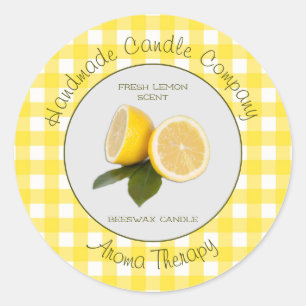 Pegatina Redonda Lemon Gingham Private Label para Velas o Jabón