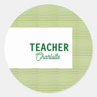 Pegatina Redonda Lemon green white stripes teacher professor name c