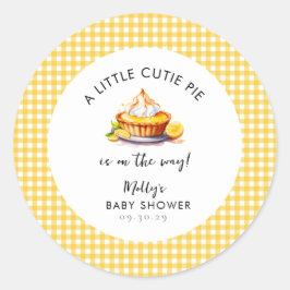Pegatina Redonda Lemon Little Cutie Pie Gingham Baby Shower