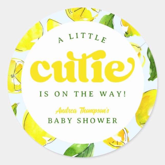Pegatina Redonda Lemon Retro Little Cutie Yellow Baby Shower (Anverso)