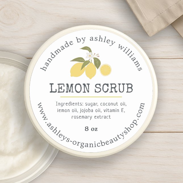 Pegatina Redonda Lemon Scrub Organic Skincare Jar (Subido por el creador)