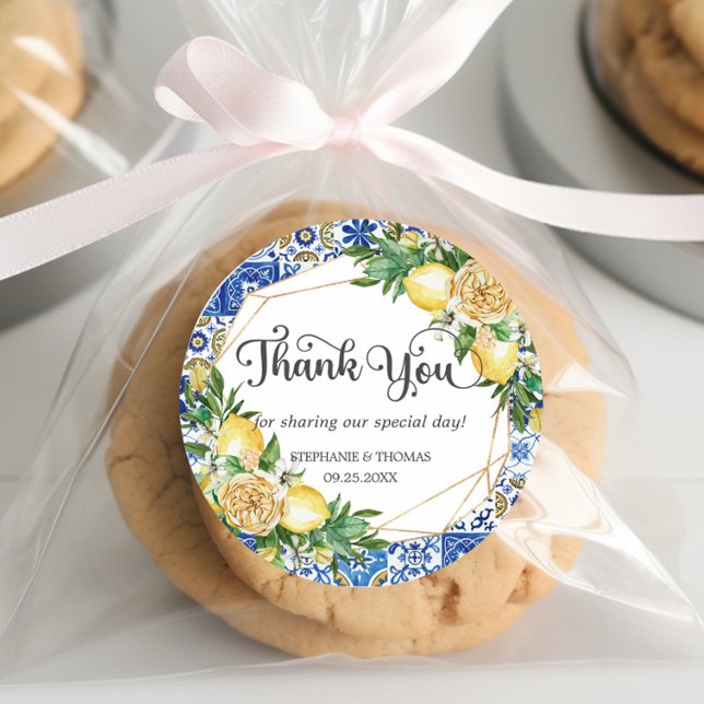 Pegatina Redonda Lemon Verdura Mosaico Mediterráneo Baldosas Boda (Subido por el creador)