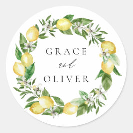 Pegatina Redonda Lemon Wreath Botanical con Greeneration Boda
