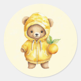 Pegatina Redonda Lemon Yellow Cute Teddy Bear Baby Shower