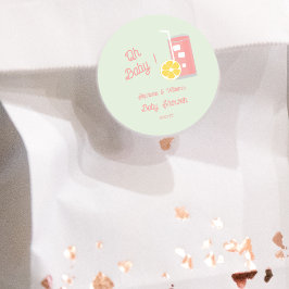 Pegatina Redonda Lemonade Rosa Moderno Oh Fiesta Baby Shower